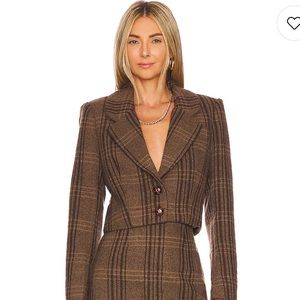 ASTR the Label Brina Cropped Blazer Jacket in Brown & Black Plaid